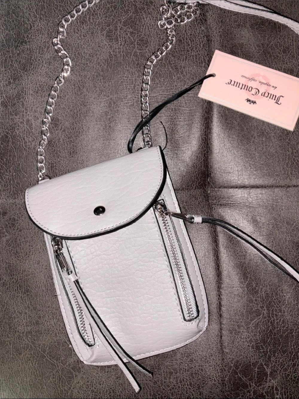 Juicy Couture White Crossbody Phone Pouch with Silver Chain